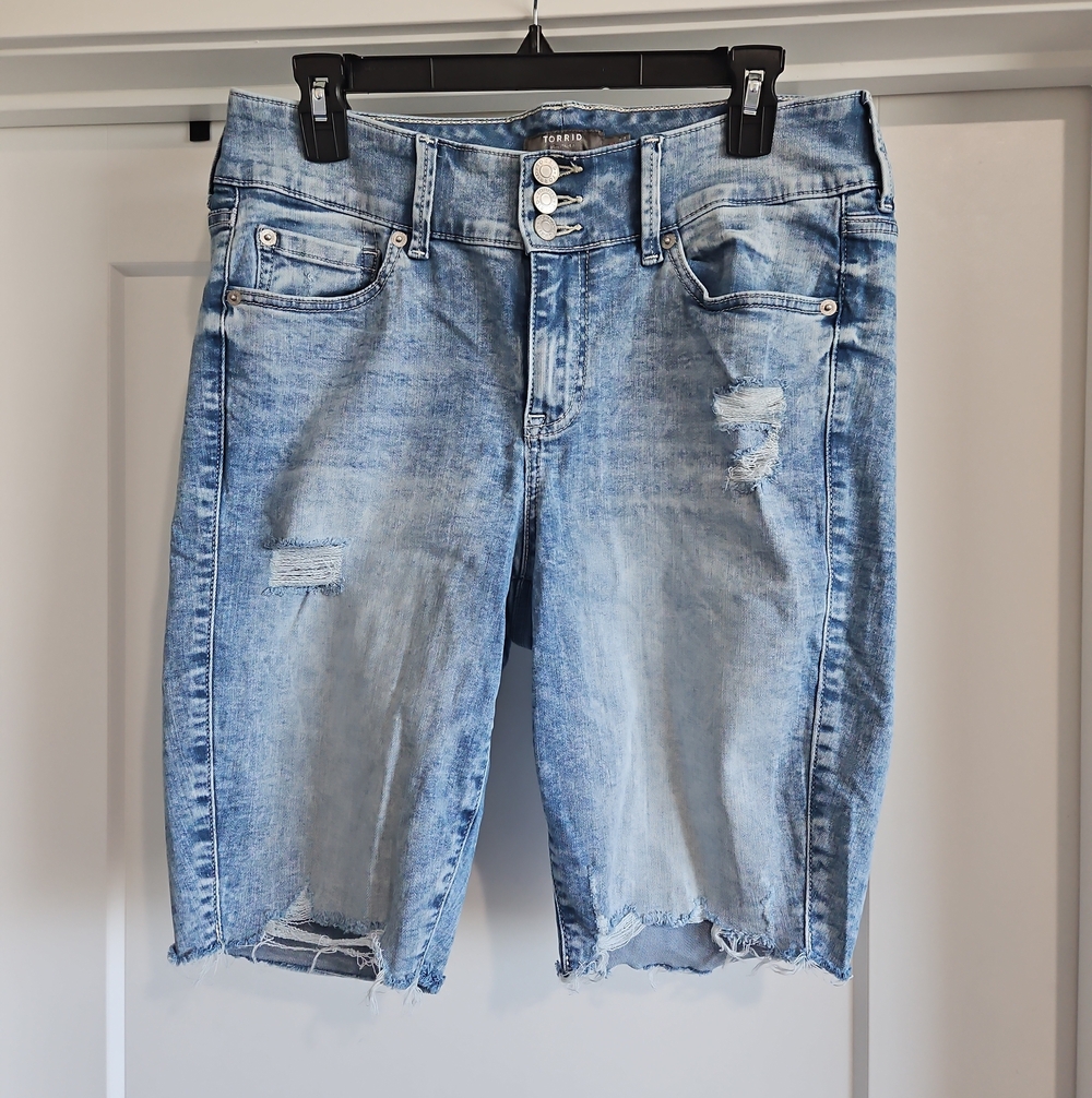 torrid Light Blue Distressed Denim Bermuda Shorts